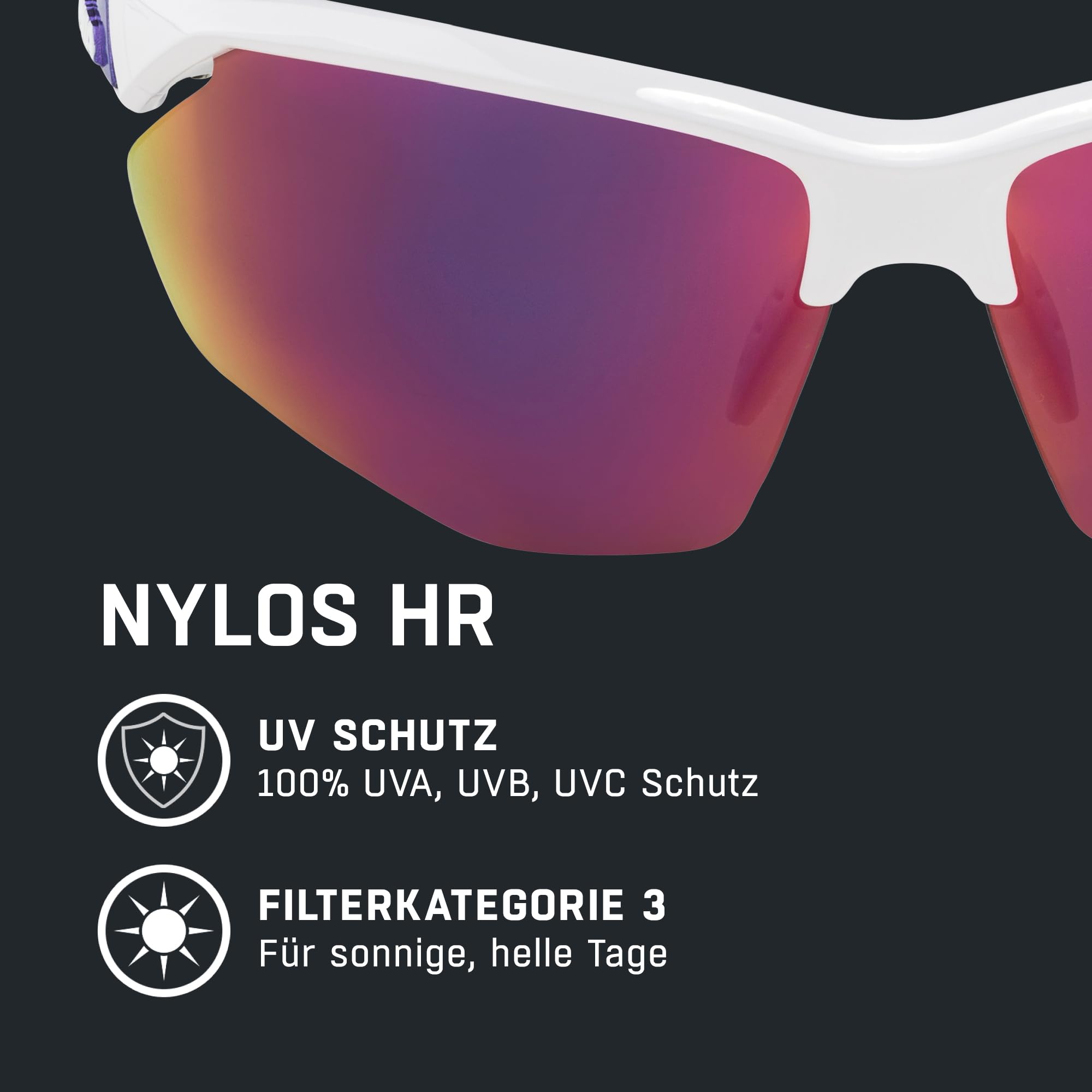 ALPINA NYLOS HR - Verspiegelte und Bruchsichere Sport- & Fahrradbrille für Erwachsene, individuell anpassbare Nasenflügel, mit UV-A-, B- & -C-Schutz