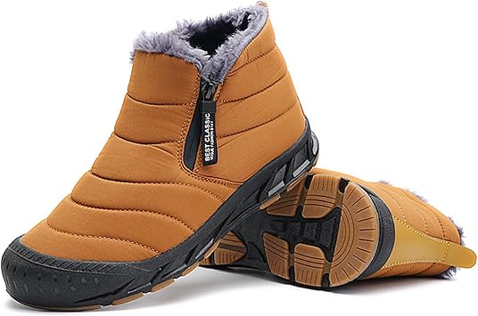 Snow Boots Mens Waterproof Winter Boots, Winter Shoes Men, Fur Lined Warm Slip Ankle Boots with Zipper Walking Shoes Yellow,12.5
