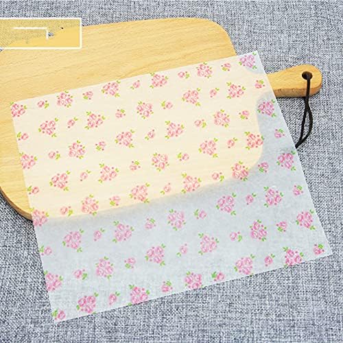 50 PCS Food Grade Wrap Paper, Rose Flower Greaseproof Paper Waterproof Wax Paper Sheets Food Wrapping Liners Food Basket Paper Food Wrapping Tissue Sandwich Wrappers for Sweets Cakes Cheese Baking