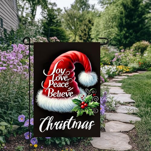 Image of BlissYard Christmas Garden Flag 12x18 Inch Santa Hat Words Yard Decor
