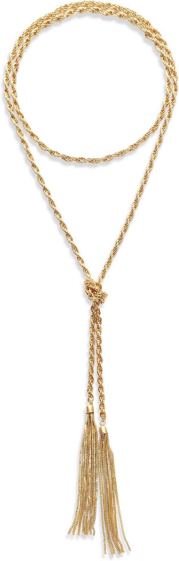 Long Tassel Necklace Y Shaped Adjustable Knot Chain Tassel Pendant for Women