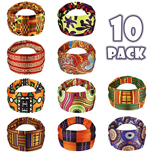 Canlierr 10 Pieces African Headband Boho Print Headband African Turban Wide Elastic Headband Yoga Sports Workout Hairband Stretchy Headwrap For Women Girls Hair Accessories (Chic Patterns) #TOP1