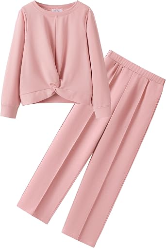 Yekaty Girls Clothes Long Sleeve Twist Front Shirts and Wide Leg Pants Sweatsuits 2 Piece Fall Outfits Set