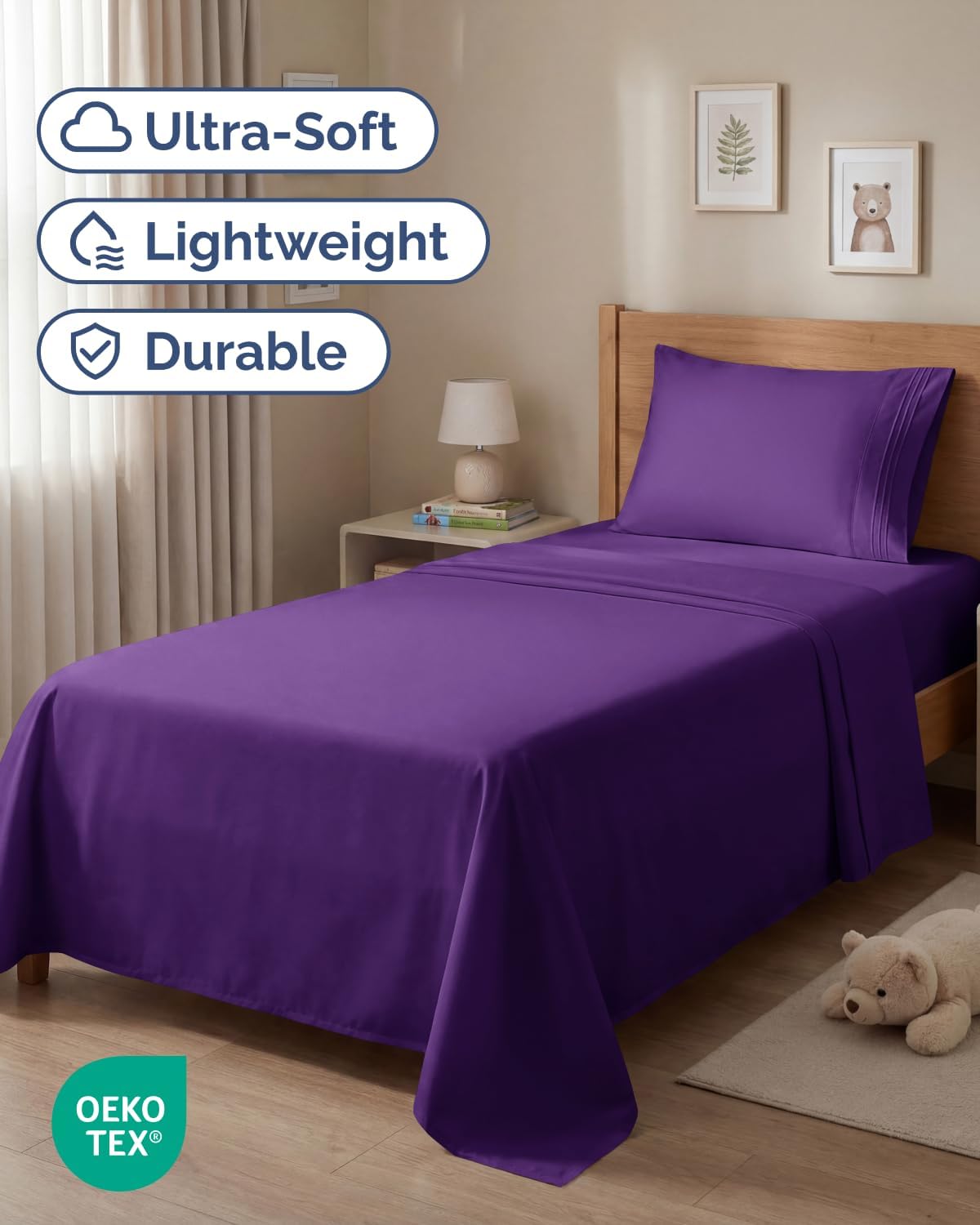 Twin Size 3 Piece Sheet Set - Comfy Breathable & Cooling Sheets - Hotel Luxury Bed Sheets for Women & Men - Deep Pockets, Easy-Fit, Extra Soft and Wrinkle Free Sheets - Purple Oeko-Tex Bed Sheet Set thumbnail