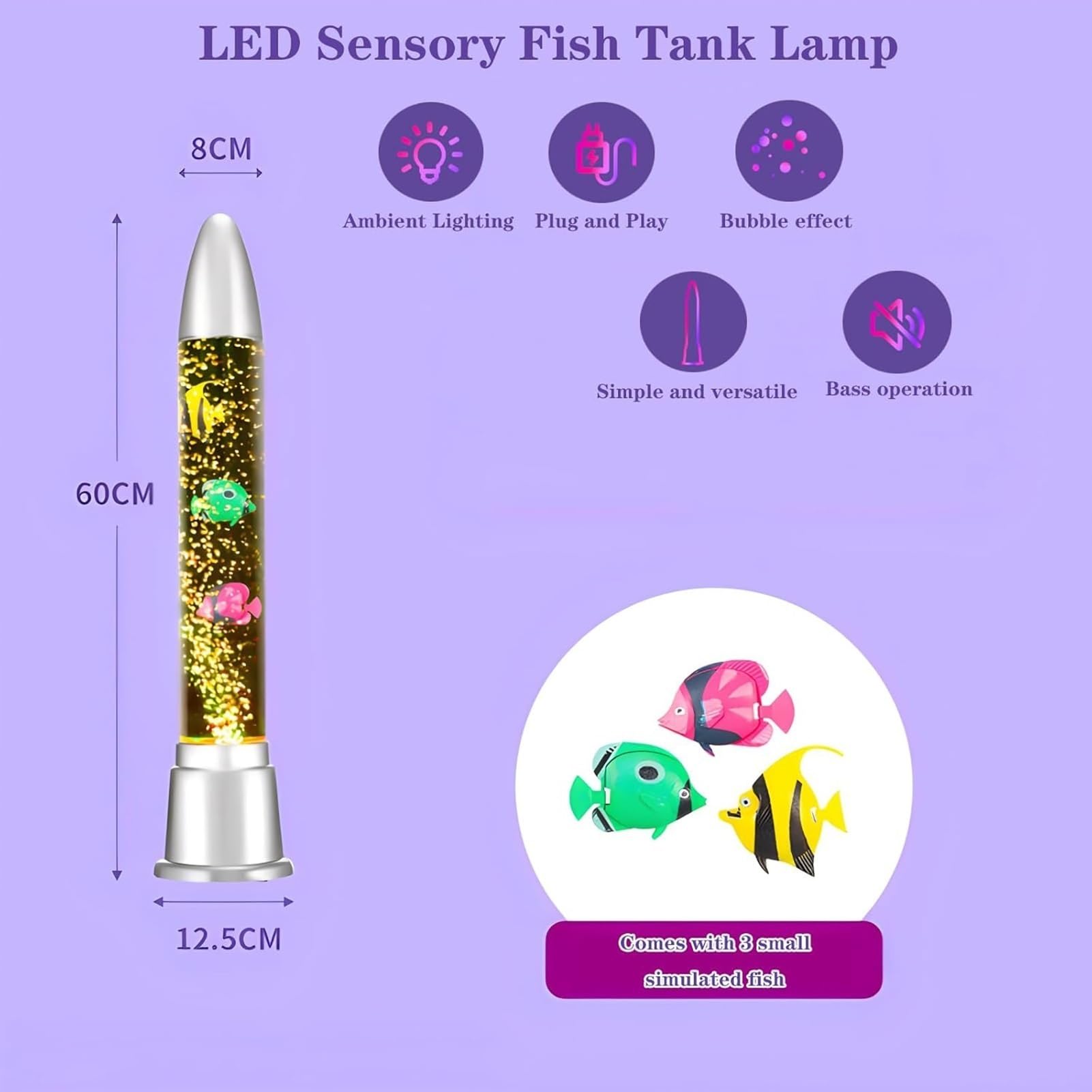 Led sensoryczna lampa akwariowa ze zmieniającymi się kolorami efektami świetlnymi Bubble Fish Tube nadaje się do salonu i sypialni zarówno dla dzieci, jak i dorosłych. (23,62 cala)