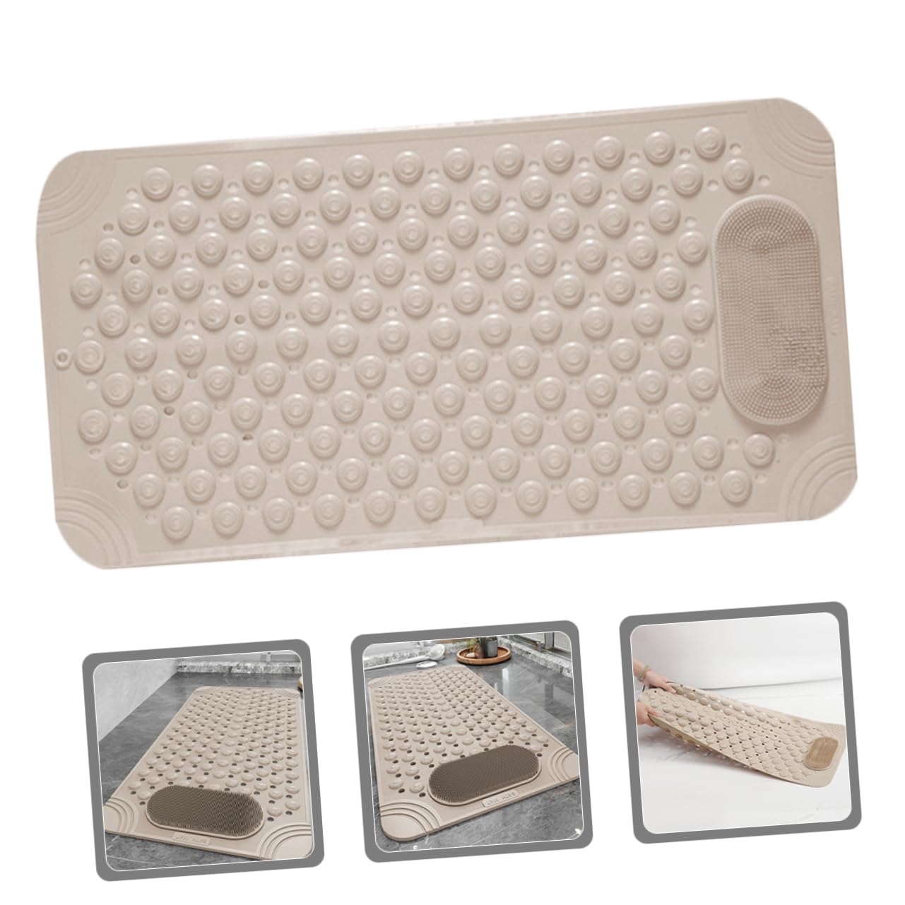 Happyyami Alfombrilla para Fregar Pies de Ducha Antideslizante de PVC con Ventosas y Diseño de Masaje para Baño y Ducha Beige