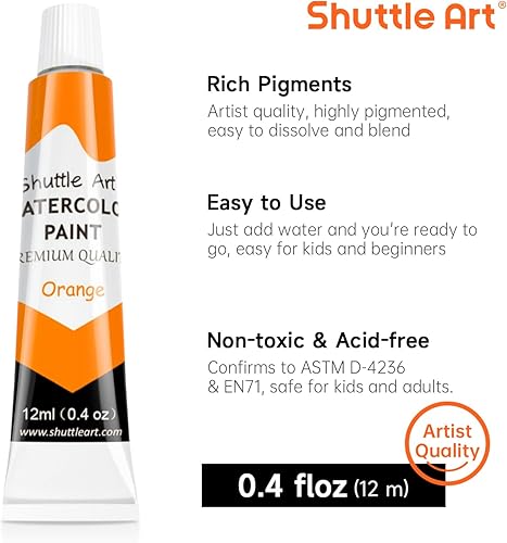 Miniatura 4 de Shuttle Art Juego de 48 pinturas de acuarela, 36 colores de pintura de acuarela en tubos (0.4 fl oz cada uno) con 10 pinceles, 1 bloc de acuarela, 1