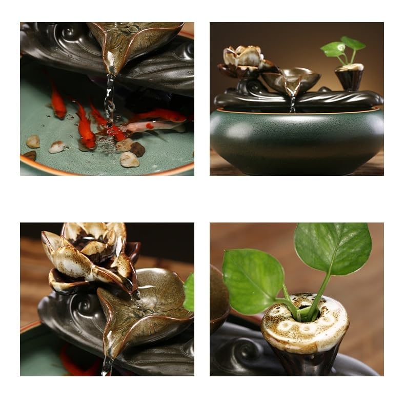 Fuente Decorativa de jardín, Fuente de Agua con Cascada, de cerámica, con función humidificadora, Feng Shui Zen, decoración para salón, Dormitorio, Oficina