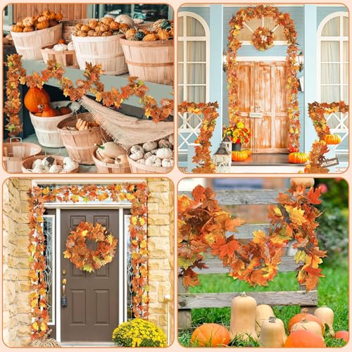 Herbstgirlande Künstlich,1.70m 2 Stück Herbst Girlande Ahornblätter,Ahorn Blättergirlande Decor,Herbstblätter Hängepflanze Herbstdeko,Herbst Blätter Girlande mit Haken,Ahornblätter Herbstdeko