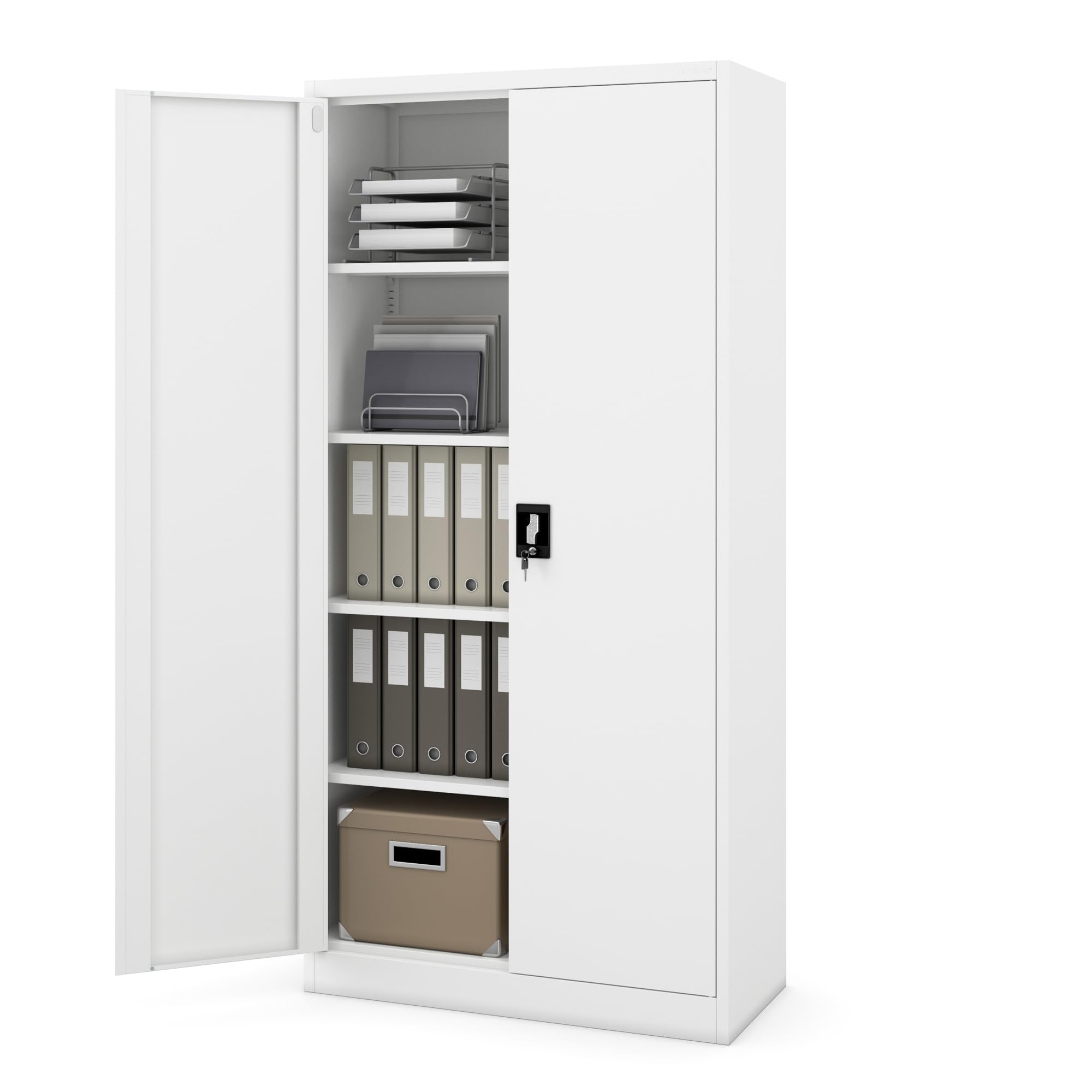 Jan Nowak Metallschrank Jan 185 x 90 x 40 cm - Metall Aktenschrank Abschließbar mit 2 Türen, Mehrzweckschrank mit 5 Ebenen, Büroschrank aus Stahlschrank mit Pulverbeschichtung - Weiß
