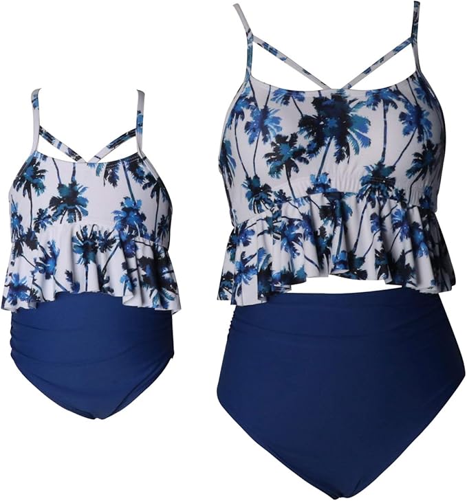 Amazon レディース ガールズ ホルター ハイウエスト 水着 2ピース フリルビキニセット 家族のお揃いの水着 Us サイズ X Large カラー ブルー ビキニ セパレーツ 通販