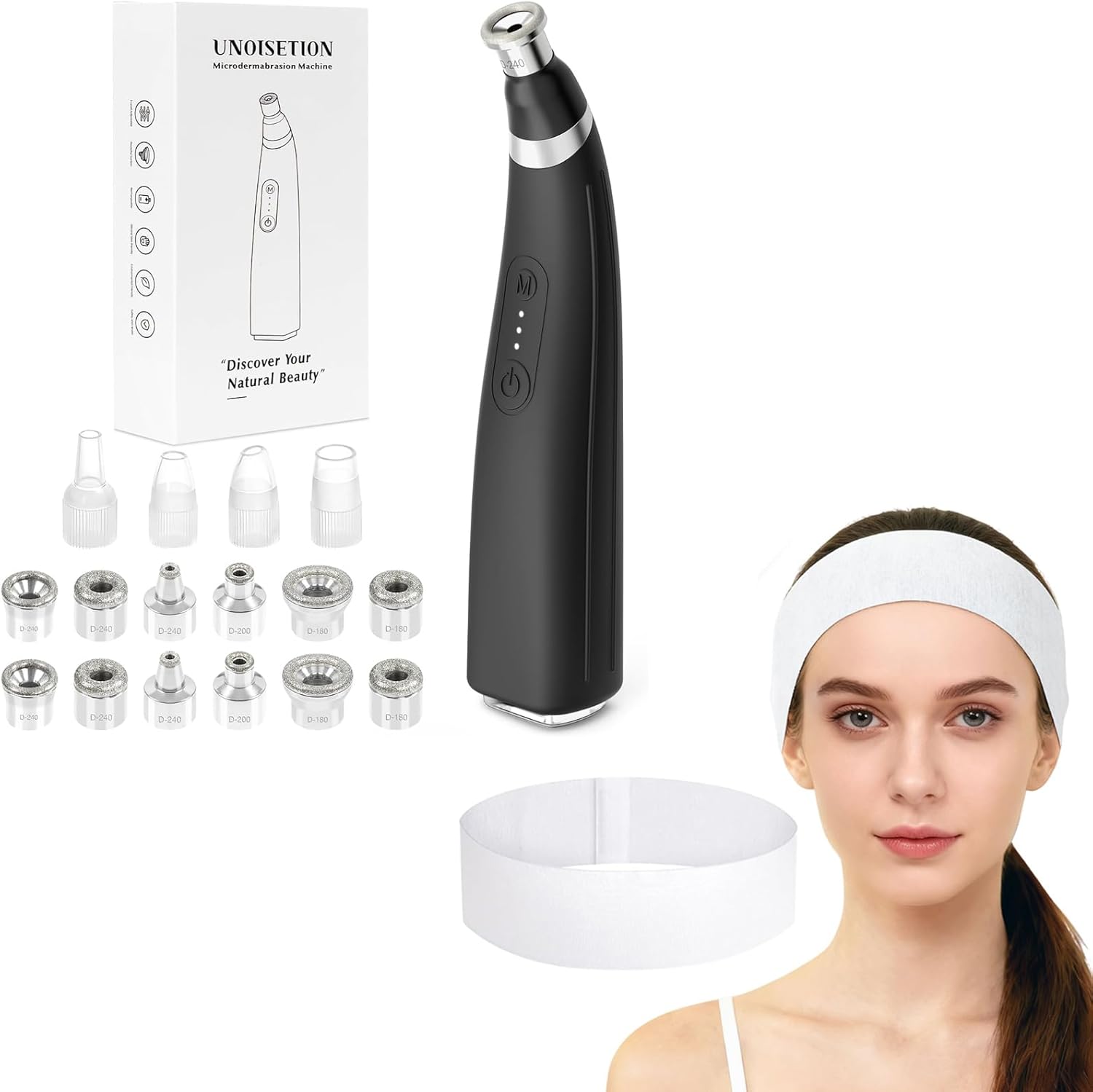 UNOISETION Microdermabrasion Machine and Disposable Spa Headbands 50 Pcs