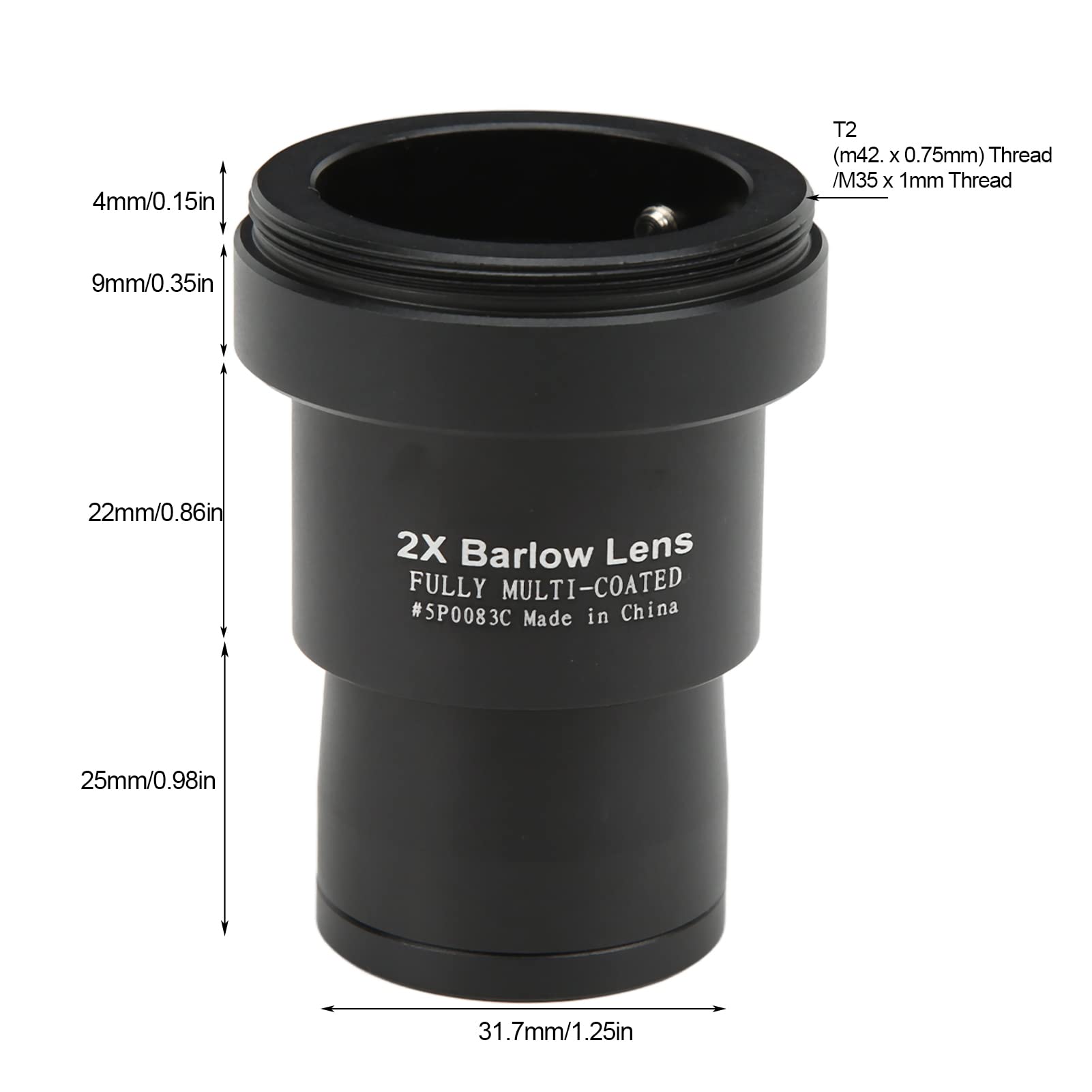 Lentilles Barlow pour Télescope 2X, Lentille Barlow en Métal Entièrement Multicouche de 1,25 Pouces avec Interface de Connexion de Caméra à Filetage M42/M35, pour L'observation