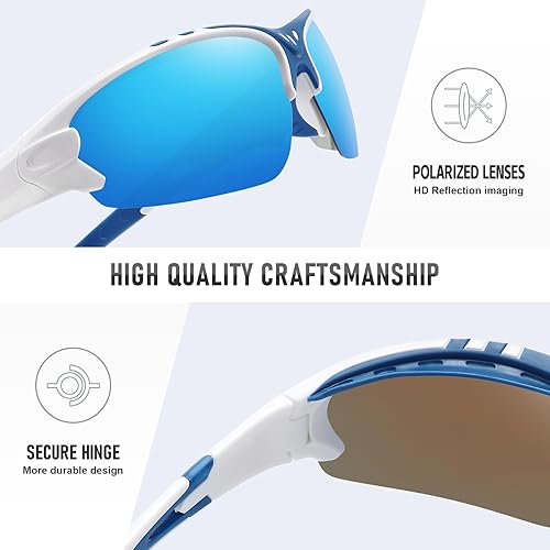 Miniatura 4 de Gafas de sol polarizadas deportivas para hombres y mujeres, para pesca al aire libre, béisbol, ciclismo, ciclismo, protección UV400, Marco blanco