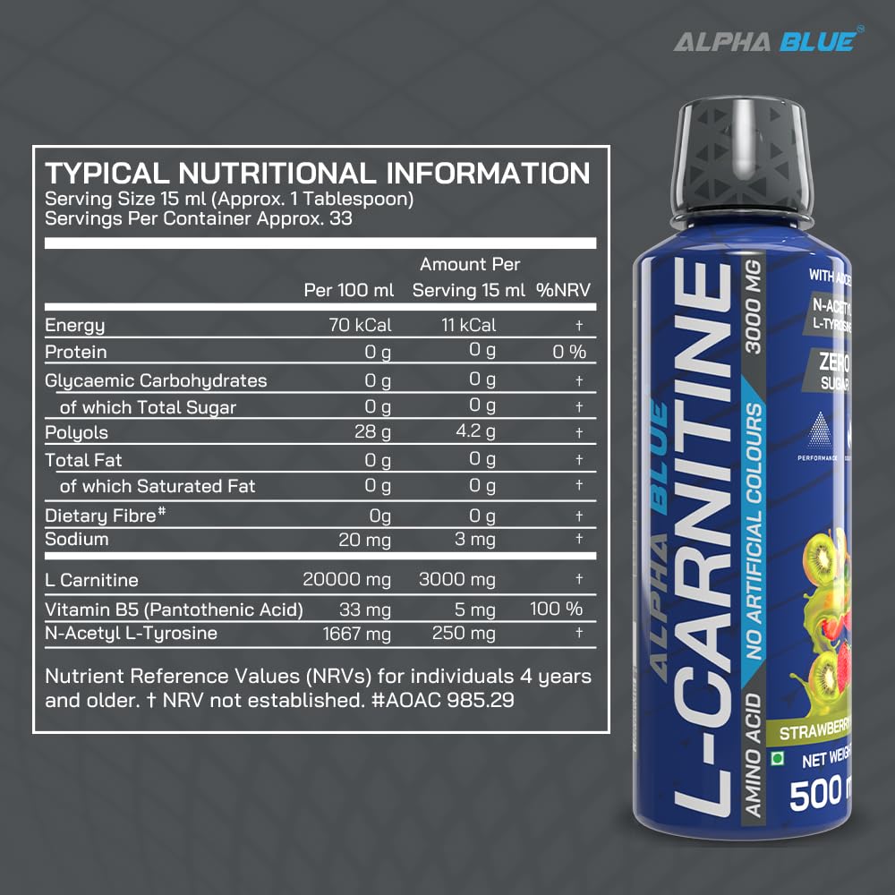 ALPHABLUE Liquid L-Carnitine 3000 mg - Supports Fat Metabolism, Weight Loss  & Bodybuilding, Vitamin B5 & N-Acetyl L-Tyrosine| ORANGE | 500 ML | : ...