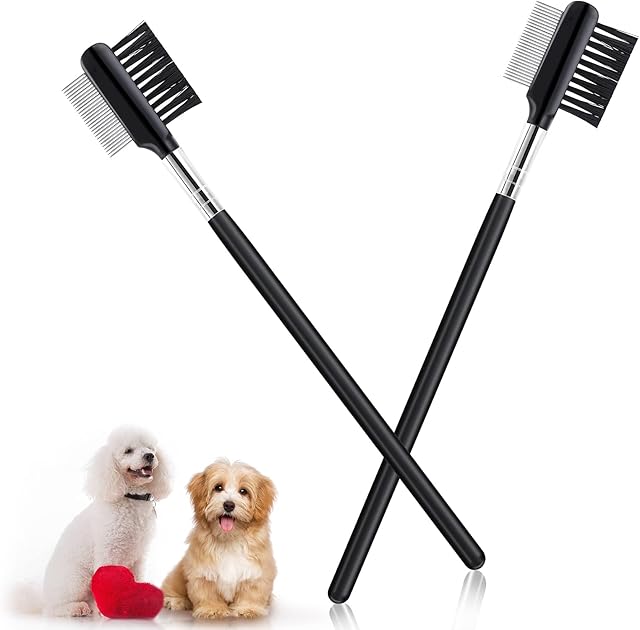cobee Tear Stain Remover Comb, 2pcs Double-Sided Dog Eye Comb Brush, Dog Tear Comb, Dog Eye Comb, Dog Eye Grooming Comb, Pets Grooming Comb Double-Sided for Small Pet Cat Dogs Removing Crust and Mucus