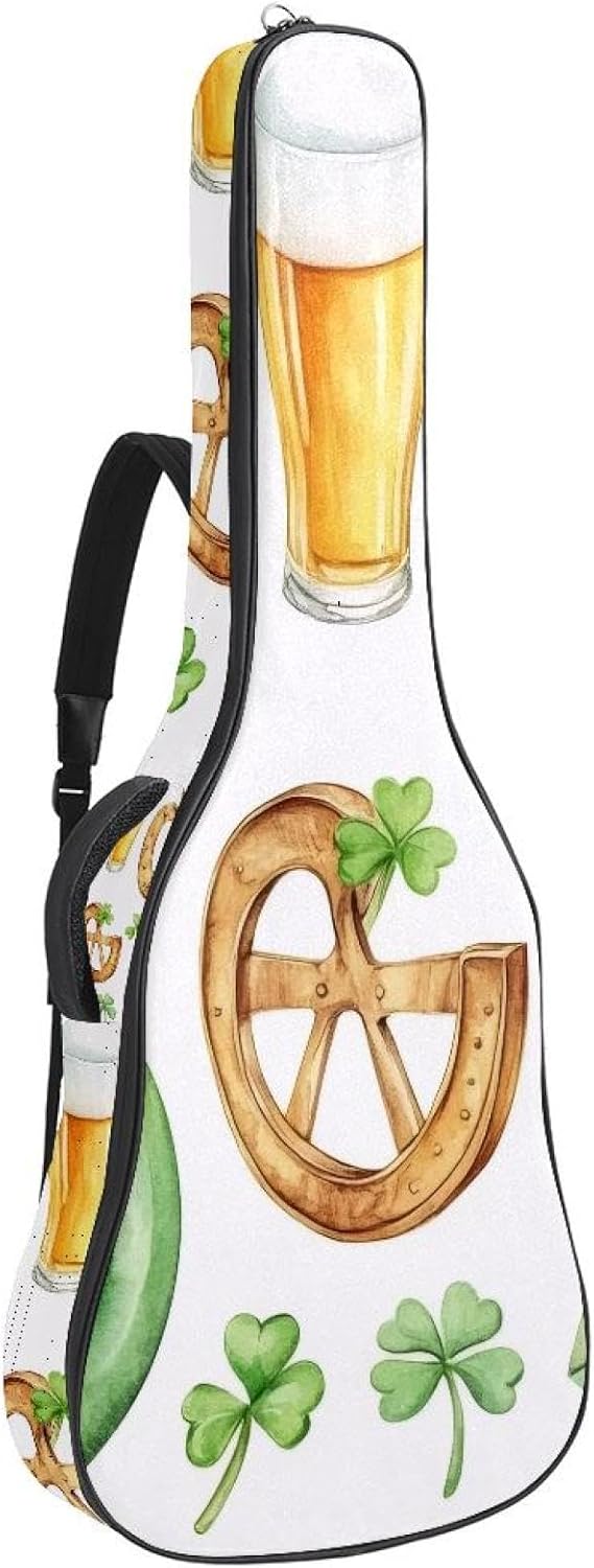 Acoustic Guitar Gig Bag 10mm Thick Padding, Soft Waterproof Guitar Case with Adjustable Backpack Straps for 40-42 Inch Guitar, Watercolor St. Patrick's Day Green Hat and Elements