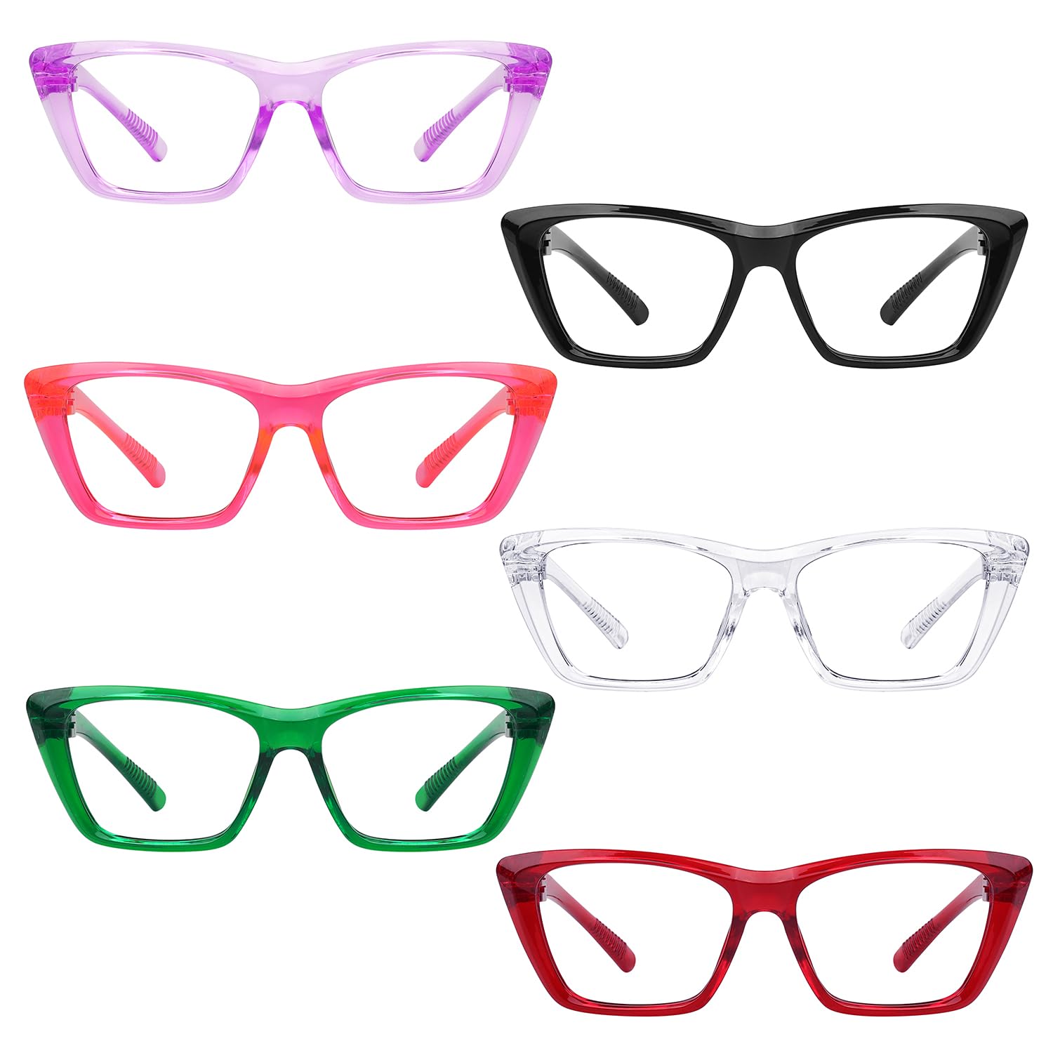 Photo 1 of GTSY 6-Pack Metalless & Screwless Spring Hinges Reading Glasses for Women Oversized Cat-Eye Thick Frame Readers +2.50