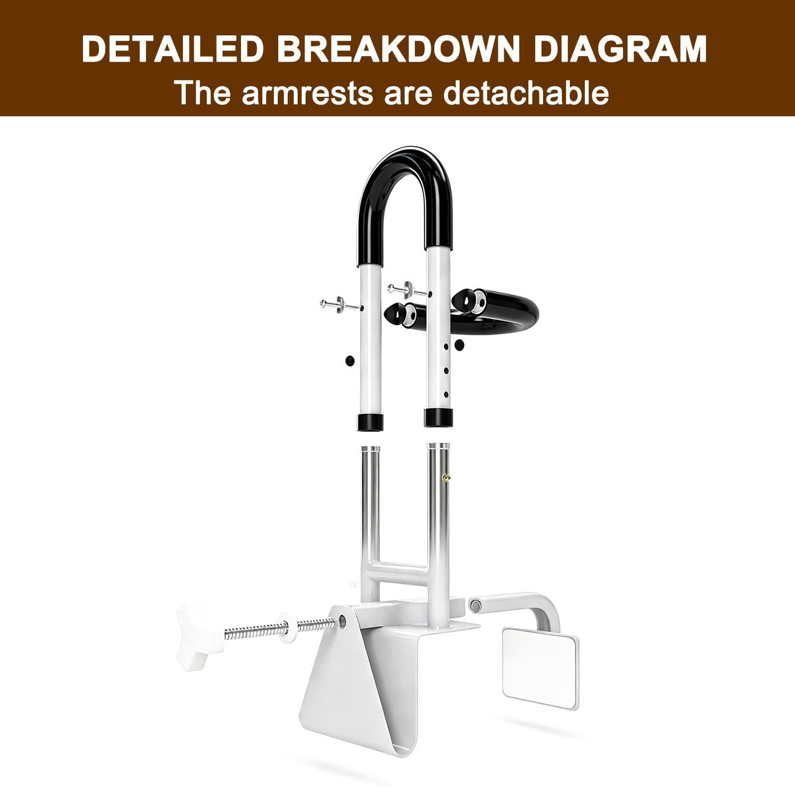 Corrimano Regolabile Vasca da Bagno, Doppia Impugnatura | Corrimano Doccia 38‑43,5 cm, Fissaggio Morsetto Senza Fori, 136 Kg, Maniglie Rimovibili per Anziani & Disabili