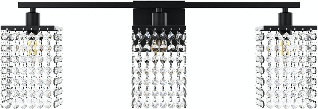 Aiwen Crystal Wall Lighting Fixture Modern Black Finsh Wall Sconces Wall Lights with Crystal Drop Shade Wall Lamp for Bedroom Hallway Dressing Room Elegant Vanity Light 3-Lights