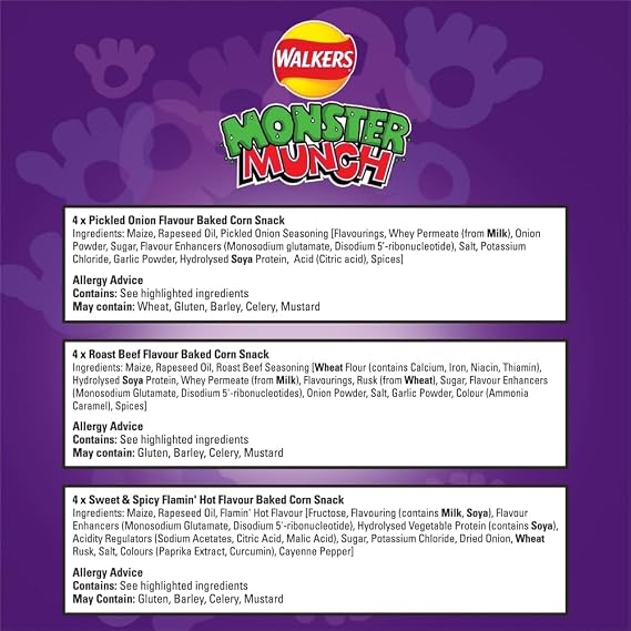 Walkers Crisps Variety Snack Multipack Box, Quavers, Wotsits, Monster Munch Variety, 60 Pack