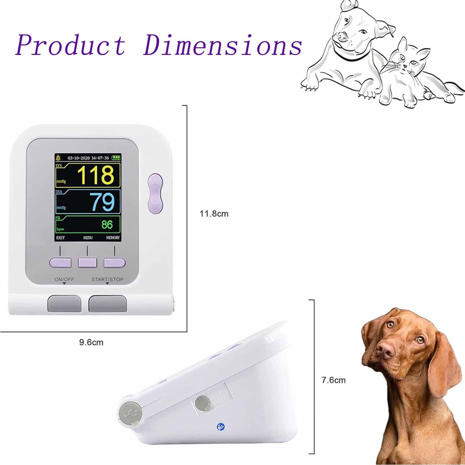 Sfigmomanometro Digitale Veterinario, Attrezzatura Per La Cura Degli Animali Per La Misurazione Della Pressione Arteriosa Con Schermo LCD E 100 Set Di Memoria Dati, 1 Tasto Operativo E Chip Alto