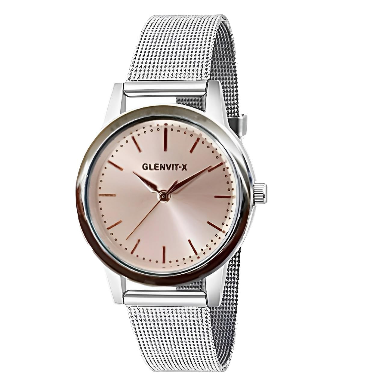 GLENVIT-X Fashion Rose Gold Dial with Silver Stainless Steel Strap Analogue Watch for Girls and Women (B0C72FS73N) Amazon Price History, Amazon Price Tracker