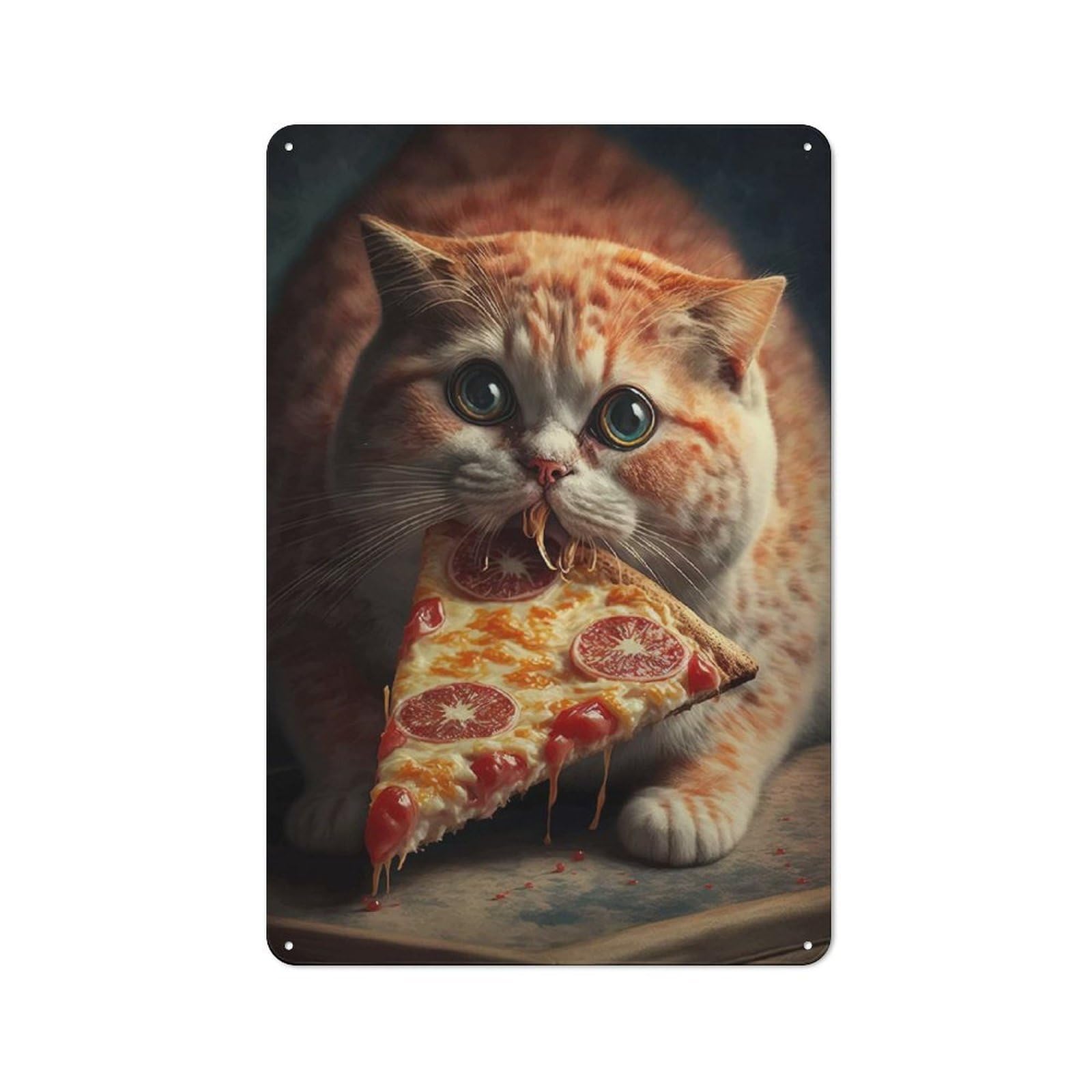 Junmoney Funny Cat Eating Pizza Tin Sign With Design 30X20cm, Vintage Shed Wall Decor For Greenhouse, Garden Room, Cafe Or Entryway