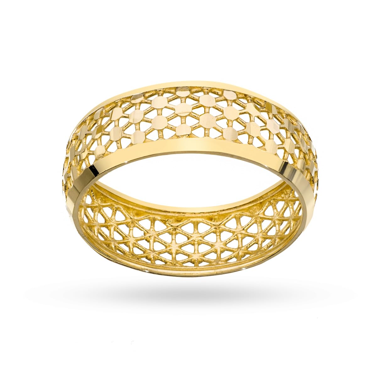 MARKO Goldring Damen 585 Echtgold 14K breiter Ring mit Blütenmuster