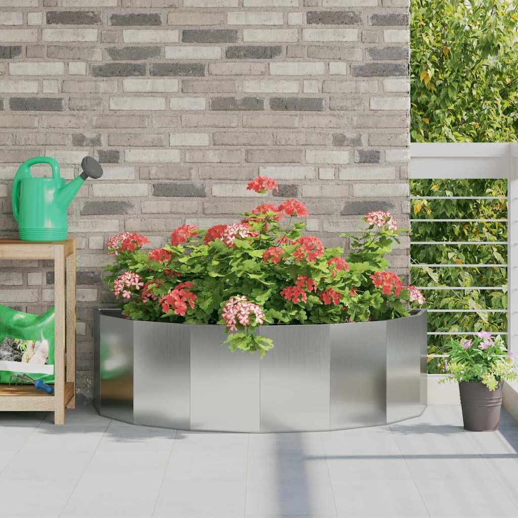 Donica Srebrny 120 x 60 x 35 cm Stal Galwanizowana Półokrągła Donica Ogrodowa na Zewnątrz do Ogród Patio Taras z Montażem