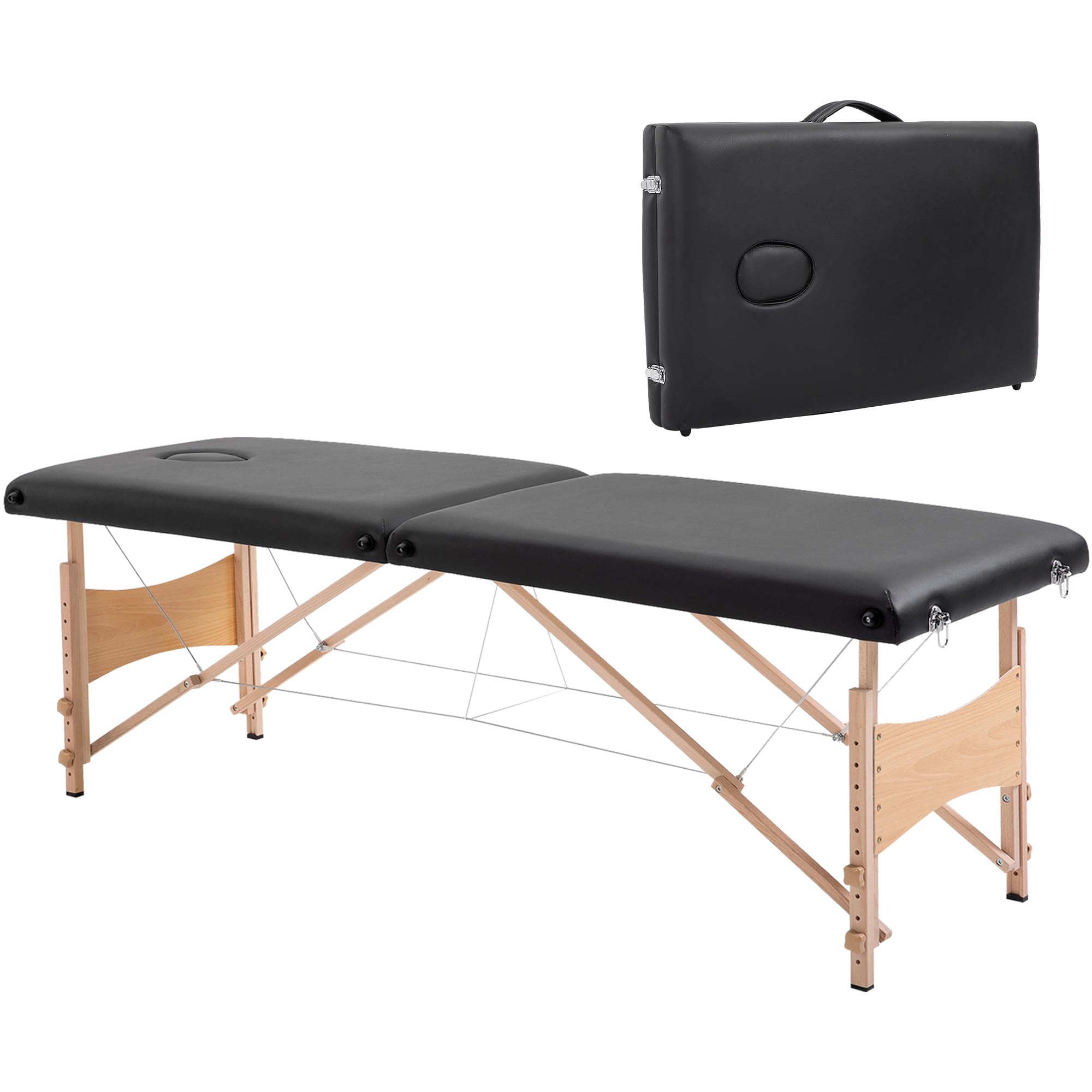 HOMCOM Lettino Massaggio Portatile ad Altezza Regolabile, Lettino da Massaggio con Borsa, Maniglia e Cuscino Rimovibile, 186x60x58-81 cm, Nero