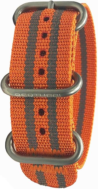Bertucci Safety Orange Reflective Stripe Nylon Strap Matte Stainless Steel Buckle Watch Band