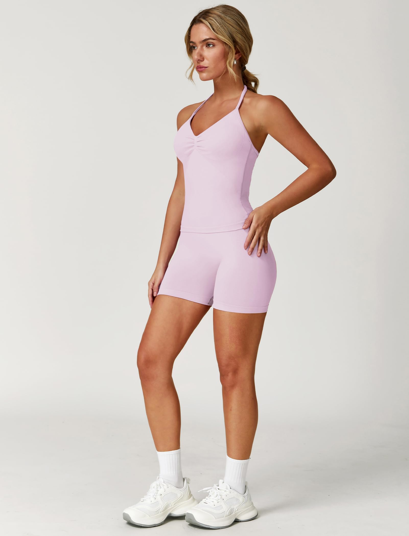 ABOCIW Mujer Conjunto de Entrenamiento 2 Piezas Sin Costuras Cintura Alta Pantalones Cortos