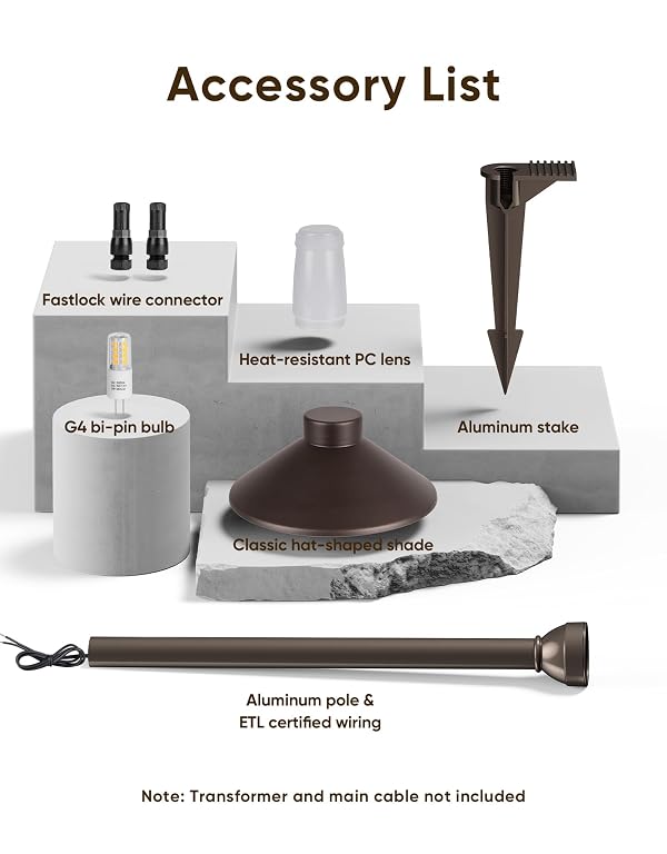 PARTPHONER Low Voltage Landscape Lighting 12-Pack, Aluminum 12V Pathway Lights with G4 Bulbs, Waterproof Oil Rubbed Bronze Color Wired Path Lights with Connectors for Walkway Yard Garden by PARTPHONER - Used condition - Image 6