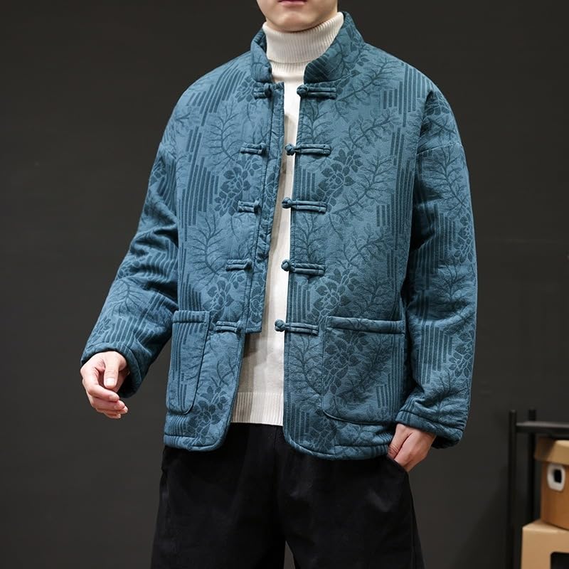 Men's Winter Chinese Style Cotton Padded Coat, Retro Warm Tang Suit Jacket2