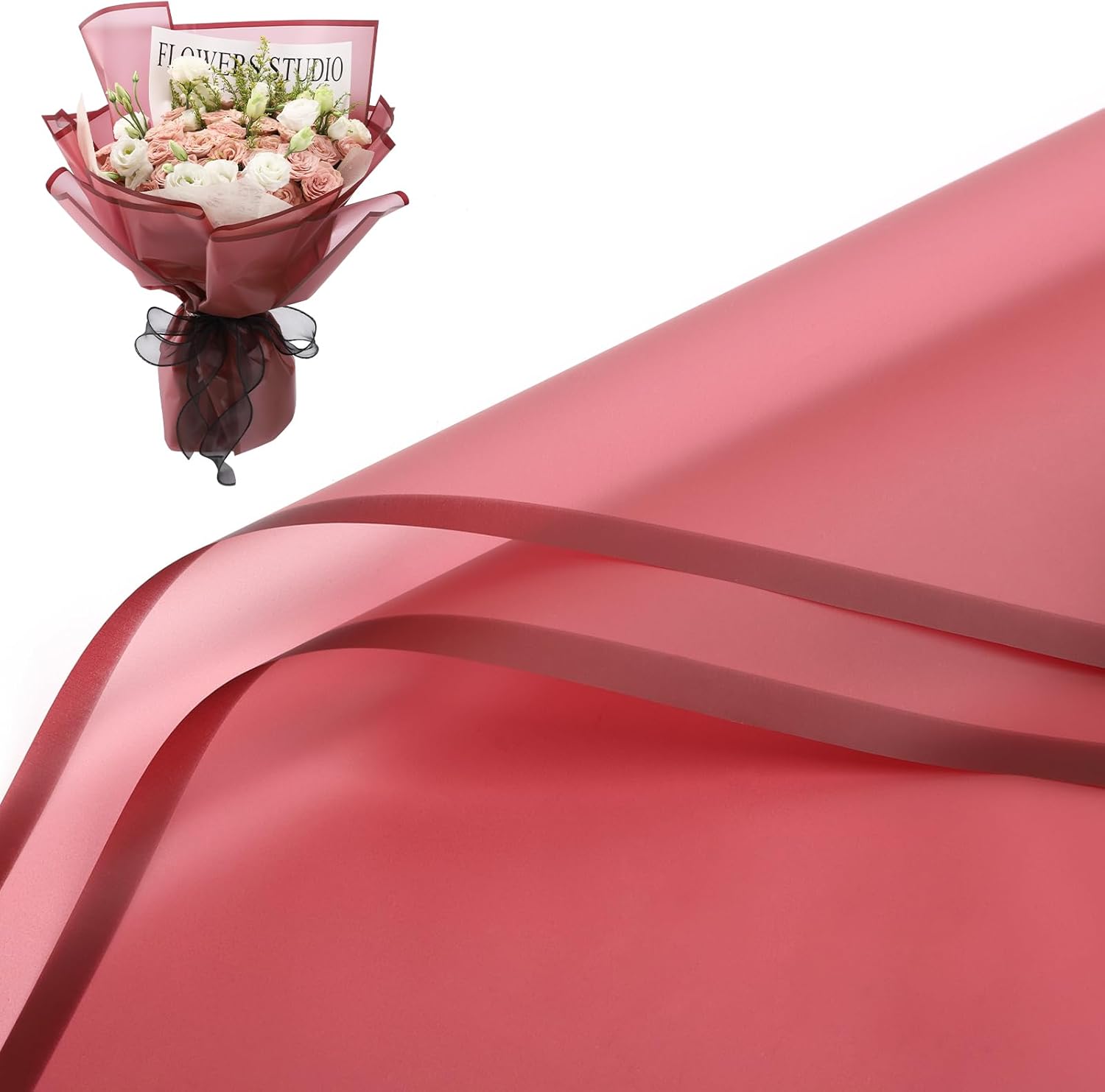 Rumvan Flower Wrapping Paper, 20 Sheets, Waterproof, Floral Bouquet Design, for Wedding, Birthday Gift, DIY Florist Supplies (Pink colour)