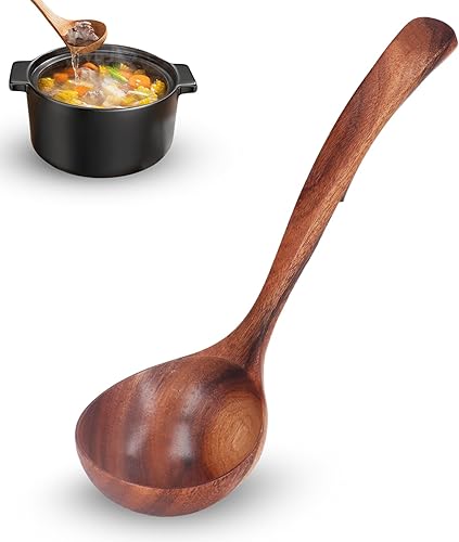 Cucharón de madera de 10.63 pulgadas para cocinar, cucharas de sopa de madera, cuchara de madera de mango largo para sopa