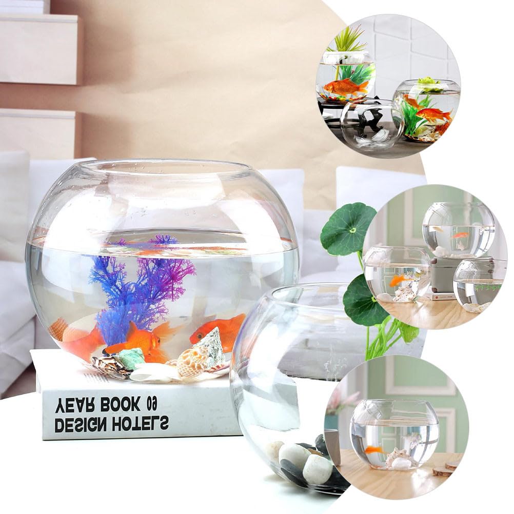 SEWACC Klares Glas-goldfischglas - Rundes, Transparentes Tisch-Aquarium mit Blumentopf - Dekoratives Aquarium für Zuhause Oder Büro