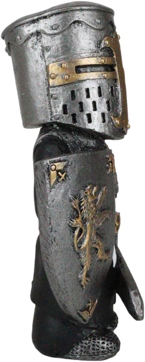 Ebros Gift Anime Chibi Renaissance Medieval Knight of The Cross Templar Crusader Figurine 4.5" Tall Suit of Armor Miniature European Knights Sculpture Decor (Swordsman with Lion Heraldry Shield)