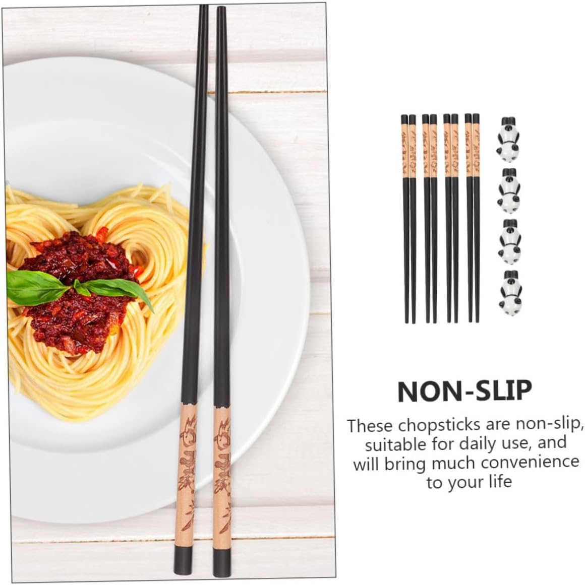 Panda Ceramic Chopsticks Rest with 12pcs Reusable Chopsticks Set for Home Dining and Hot Pot Use
