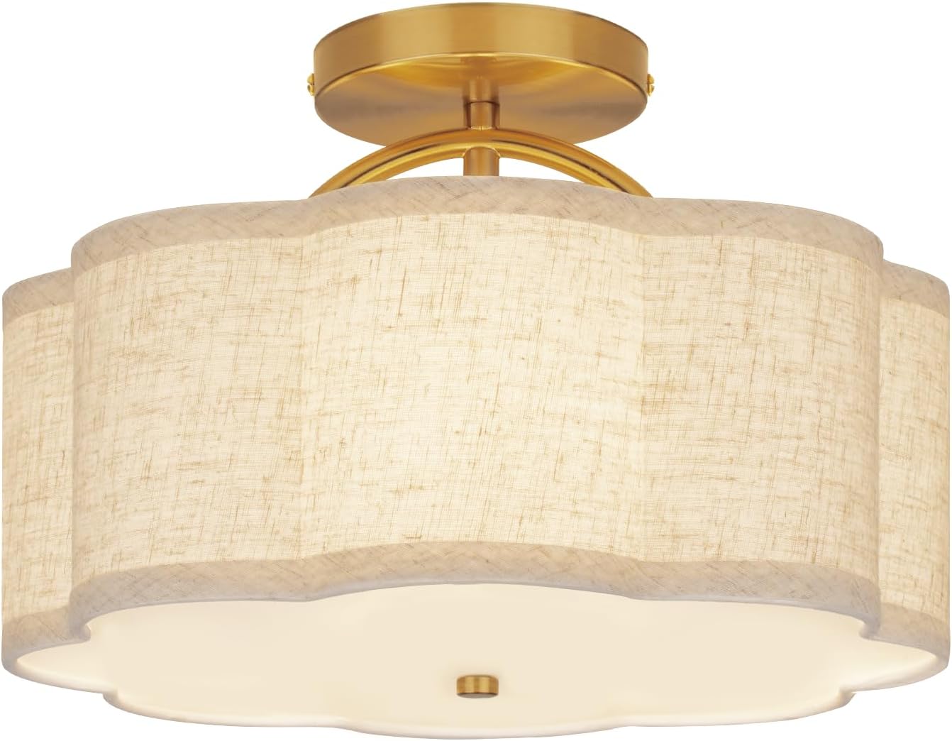 CALOKES Semi Flush Mount Ceiling Light Fixture, Modern 3-Light Chandelier with Cloud-Shaped Cream White Fabric Shade and Golden Arm, Ideal for Bedroom, Kitchen, Living Room and Entryway [Energy Class A]