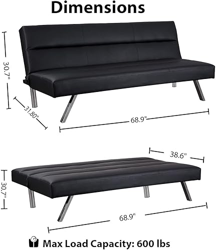 Miniatura 2 de Naomi Home Sofá futón de cuero, sofá cama convertible, respaldo dividido, sofá cama de piel sintética de alta calidad para sala de estar, sofá