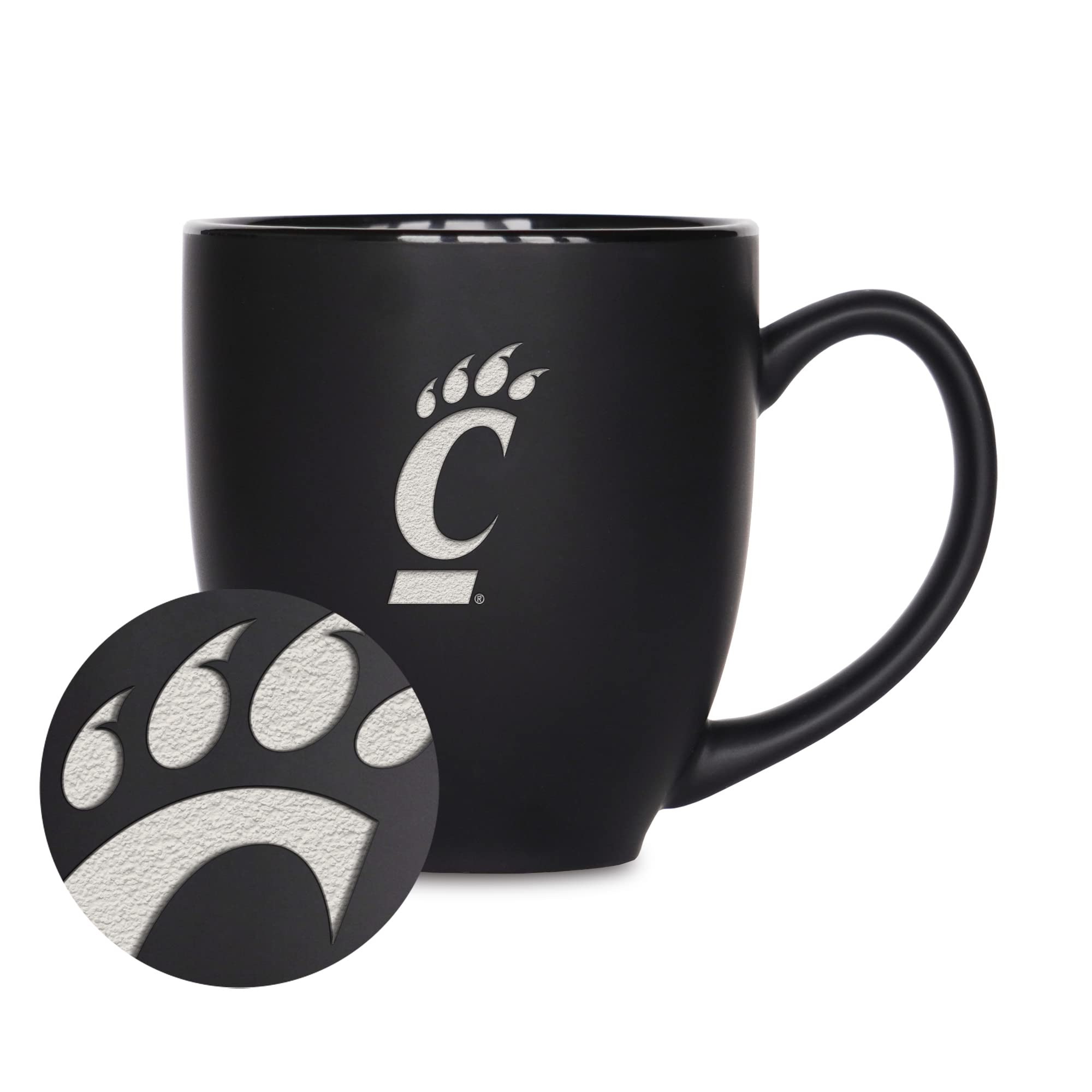 Rico Industries NCAA Schools (C) Standard 15oz Laser Engraved Matte Black Ceramic Bistro Mug - For Hot or Cold Drinks