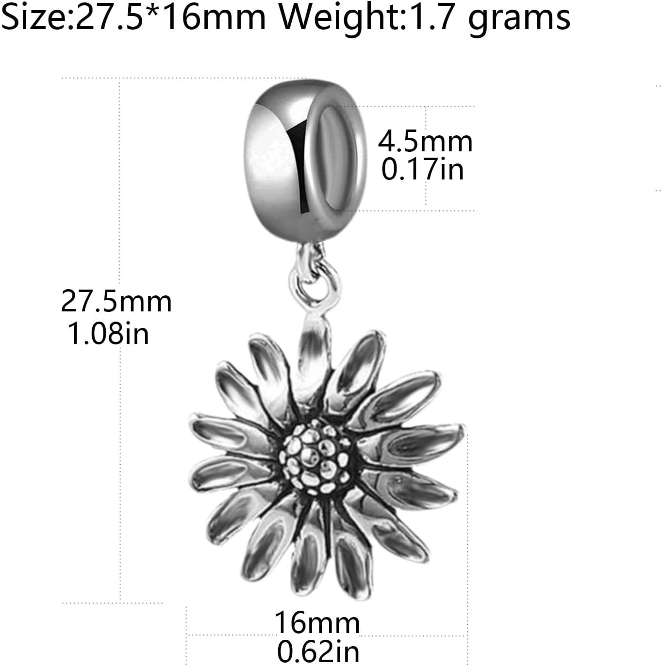 Sunflower Charm 925 Sterling Silver Sun Bead Rose Pendant for Pandora Charms Bracelet Gift for Anniversary Birthday Christmas Day - Image 2