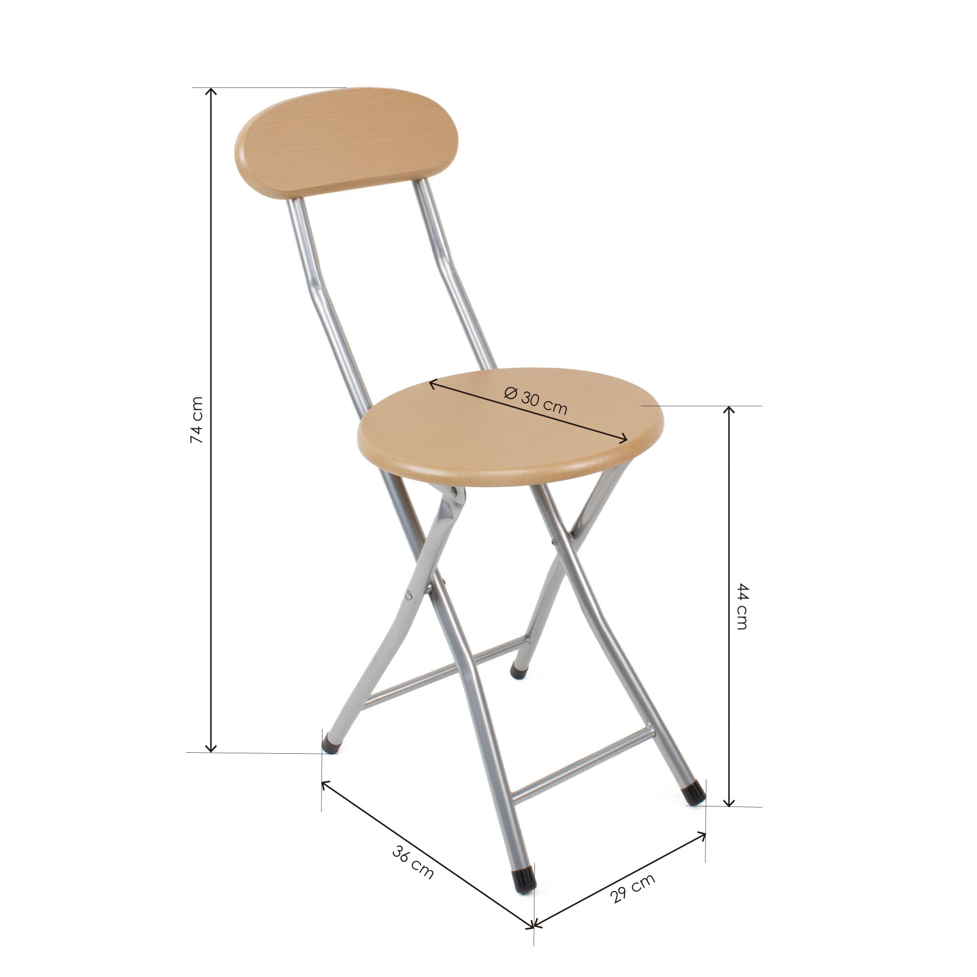 thesecrethome.es - Set de 6 Sillas Plegables de Cocina - Asiento Plegable de Metal y Madera - Silla Apta para Interior y Exterior - Alto. 74 cm x Diámetro. Ø30 cm