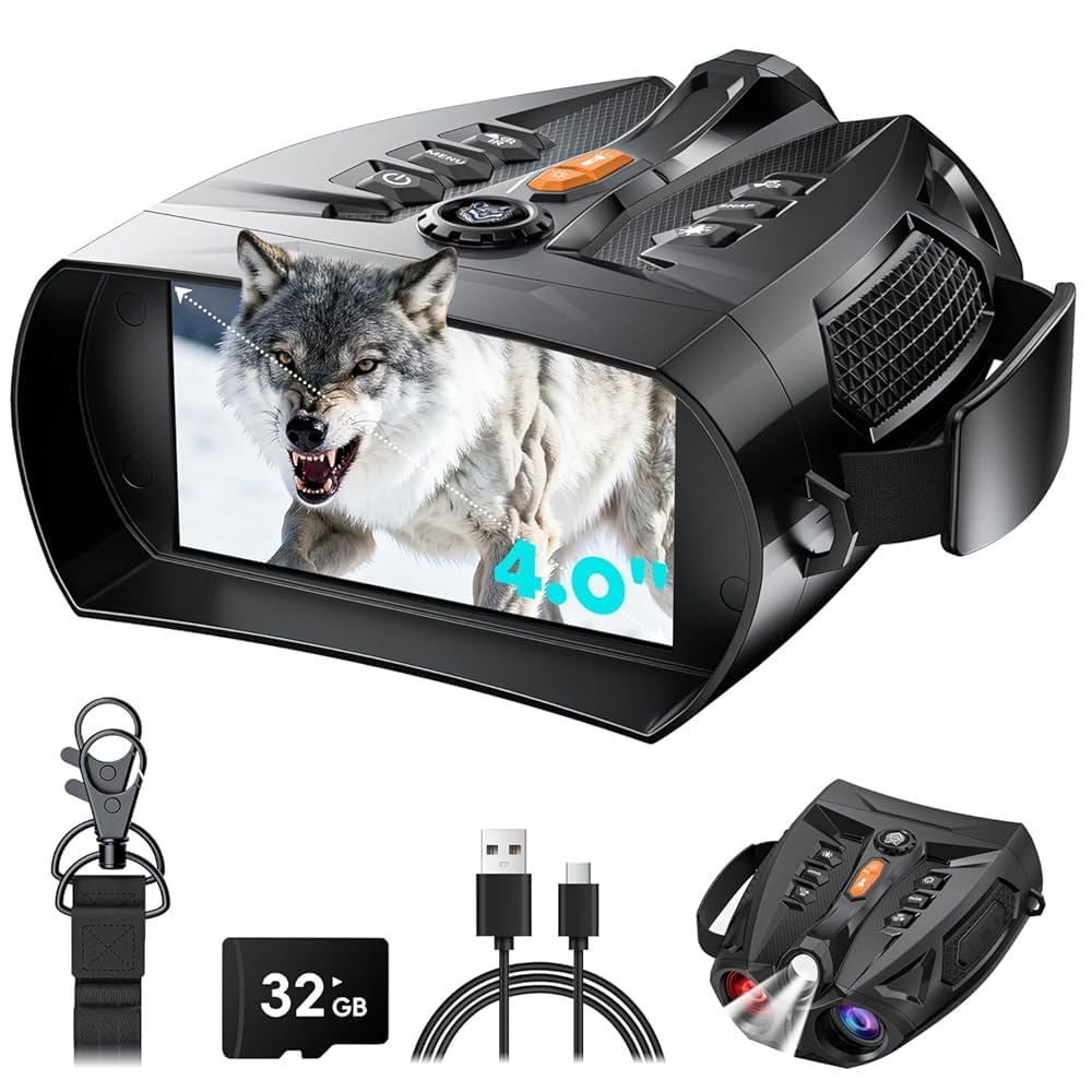 Lunettes de Vision Nocturne, Jumelles de Vision Nocturne SKYBASIC, Zoom numérique 10x, écran HD 4 Pouces, Batterie Rechargeable 5000 mAh, idéales pour l'observation des Oiseaux et la Chasse.