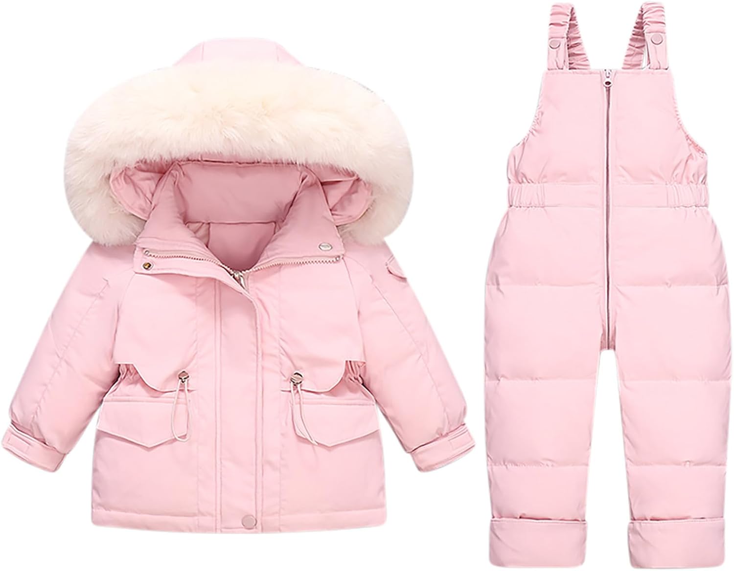 Kids 2 Piece Snowsuit - Winter Thermal Ski Hooded Jacket Bib Overalls Boys Girls Windproof Waterproof Snow Sets 1-6Y