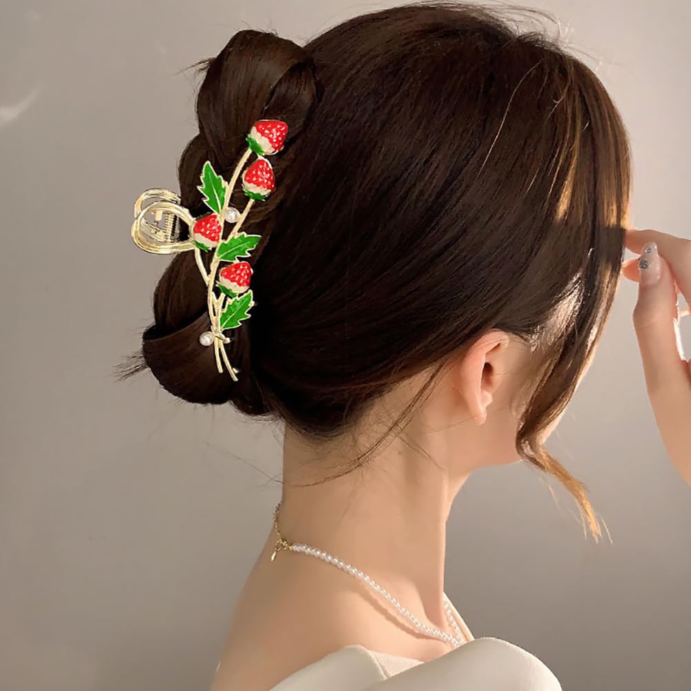 Large Strawberry Hair Claw Clip Cute Hair Jaw Clip Metal Fruit Hair Claw Clip Strong Hold Hair Clamp Fruit Themed Hair Accessories for Women Girls - Image 5