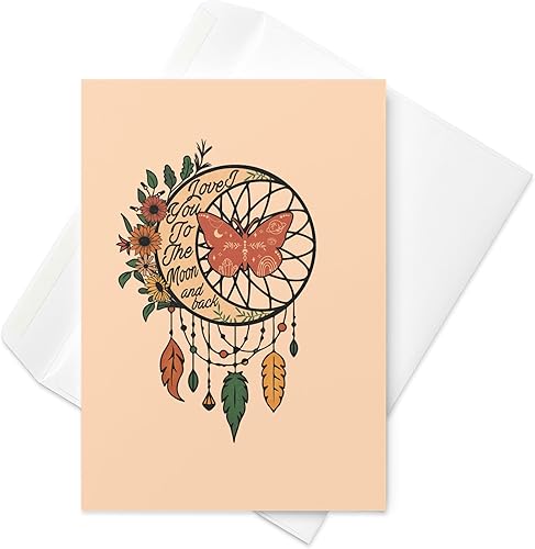 Miniatura 5 de So Sketchy Tarjeta con texto en inglés "I Love You To The Moon And Back"  Tarjeta atrapasueños para un ser querido