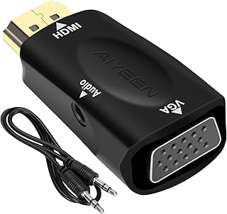 HDMI to VGA Adapter, 1080p HDMI Male to VGA Female Adapter with 3.5mm Audio Jack Cable Compatible with Monitor, Laptop,Computer, Projector, HDTV, Chromebook and More (Black)